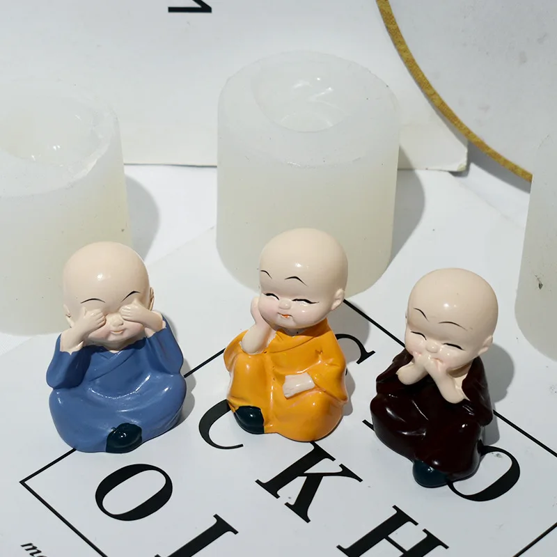 

DIY Aromatherapy Candle Plaster Silicone Mould 3D Little Monk Gypsum Clay Crafts Epoxy Resin Handmade Soap Mould Home Desk Decor