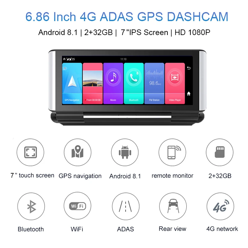 Anfilite 7-дюймовый 4G Автомобильный GPS-навигатор Android 8.1 WIFI двойной объектив