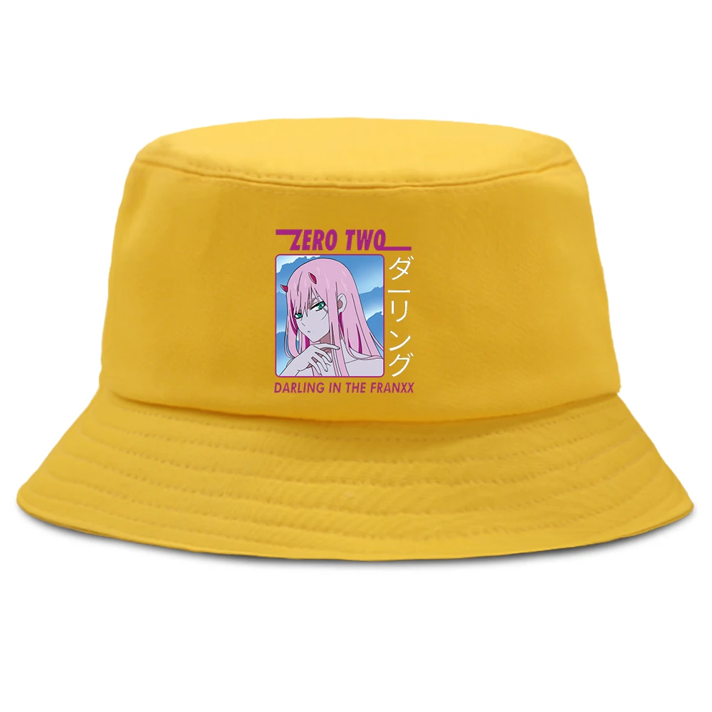 

Fishing Bucket Cap Unisex Zero Two Pink Kawaii Japanese Anime Fedoras Fashion Hat Men Panama Harajuku Sunbonnet Women's Hats