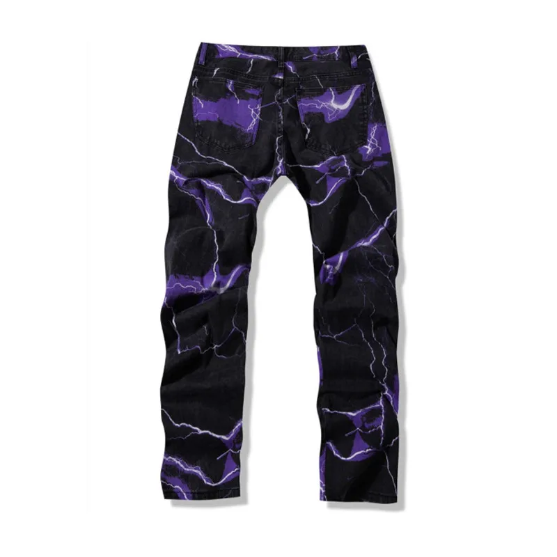 Lightning Print Tie Dye Jeans Men Y2K Streetwear Straight Denim Pants Women Aestethic Hip Hop Trousers Male Black Blue Harajuku
