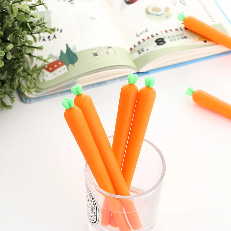 

5 шт. креативная мягкая нейтральная ручка с клеем для моделирования растений и моркови, обучение, офисные канцелярские принадлежности, черная ручка для подписи