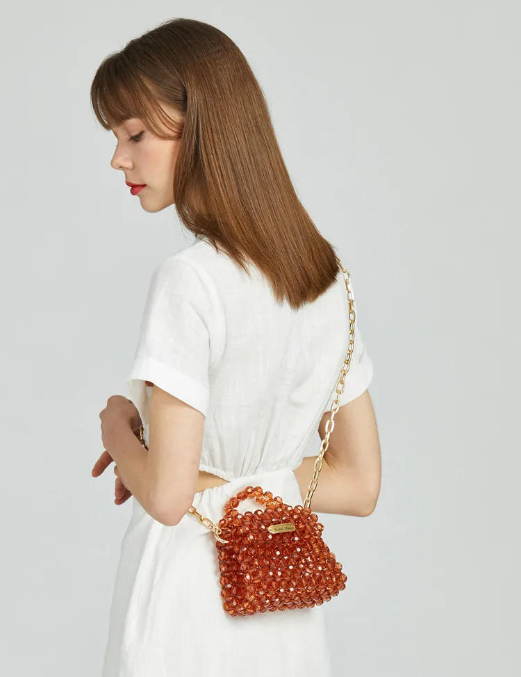 Маленькая дизайнерская сумка-Кроссбоди с бусинами прозрачная акриловая