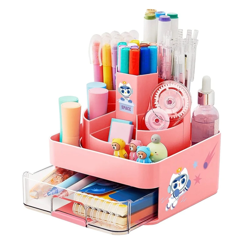 Holder Desk-organiser Pencil Pots Makeup Brush Holder With 11 Compartments For Home Pink
