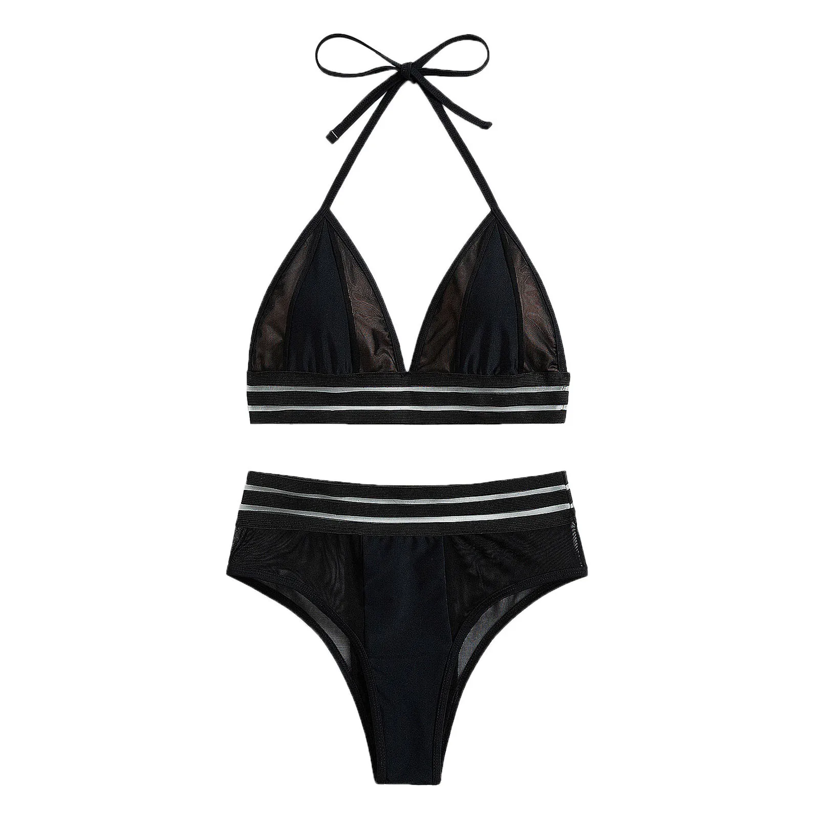 

Tethered Beachwear Up Bikini Women Swimsuit Mesh Waist Two Halter Swimwear High Piece Back Up Lace Swimwears brazilian panties