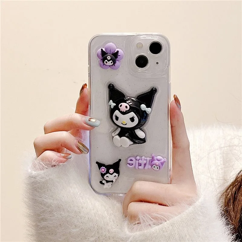Sanrio Kuromi With Pendant Phone Cases For iPhone 14 13 12 11 Pro Max XR X XS MAX Plus Transparent Anti-fall Cover images - 6