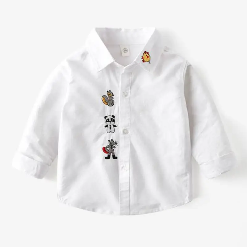 

3-11Y Kids Shirts Autumn Boys Blouses Long Sleeve Single Breasted Turn-down Collar Cartoon Loose Soft Children Top Clothes H38