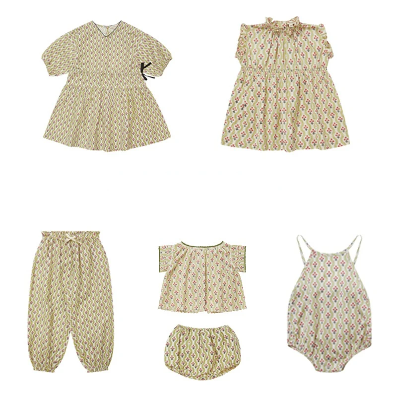 Children's Dress 2022 Summer New Cbc Cotton Linen Girl Dress Lotus Leaf Sleeve Anti-mosquito Pants Suit Baby Jumpsuit Bloomers