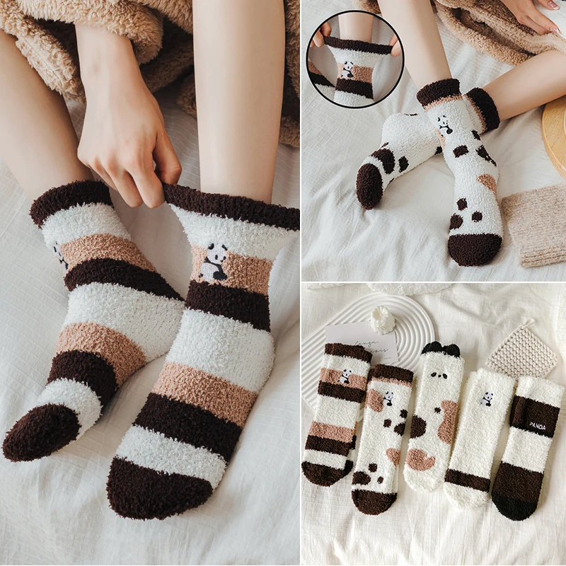 

Coral Fleece Winter Warm Mid Socks Cold Resistance Plus Velvet Thick Thermal Socks Cartoon Animal Indoor Floor Sleep Socks