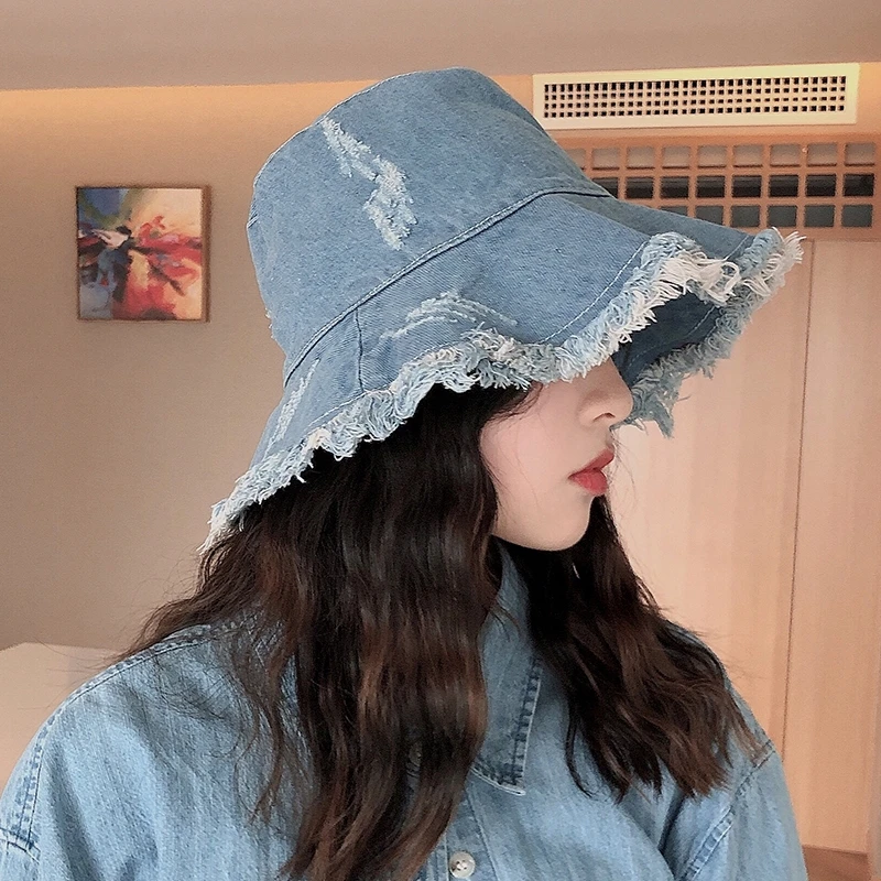 

shaped women's fisherman cowboy hat, washed cotton fisherman hat, big wing tassel, leisure fashion, washbasin