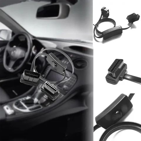 60 см OBD2 16-контактный между мужчинами и женщинами прямоугольный удлинительный кабель диагностический инструмент с кабелем переключателя питания OBD