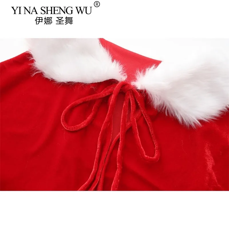 Женский бархатный костюм Санта-Клауса рождественский для взрослых шаль на