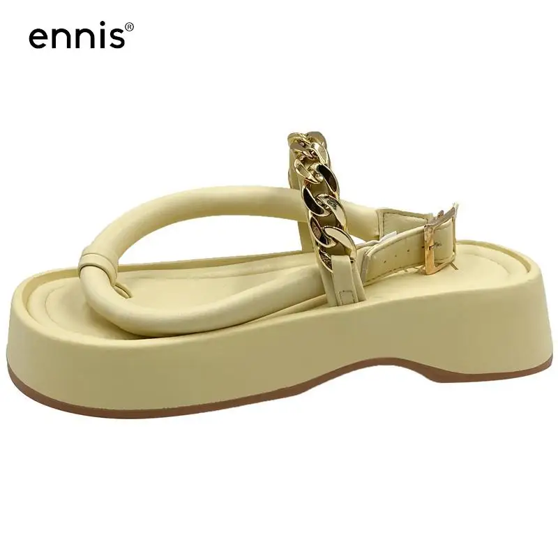 

2022 Sandals For Women Thick Flip Flop Brand Designer Ladies Platform Lolita Mary Janes Shoes Fashion Chain Slippers New E281