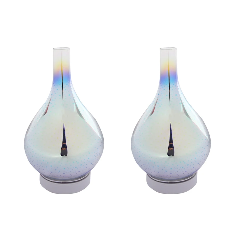 

2X 3D Firework Glass Vase Shape Air Humidifier With 7 Color LED Night Light Aroma Essential Oil Diffuser White US Plug