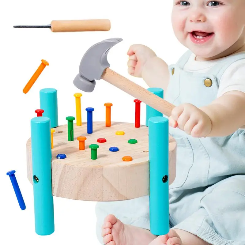 

Pounding Bench Wood Toy STEM Educational Preschool Learning Toys Tap Hammer Toy Wooden Montessori Early Developmental Toys