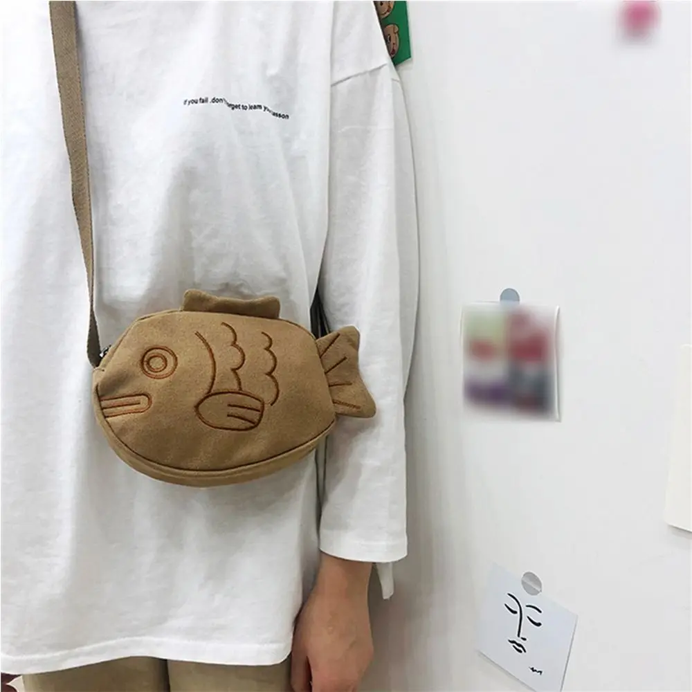 

Холщовая Сумка через плечо Taiyaki, милая мультяшная вместительная сумка для хранения, Студенческая сумка в японском стиле