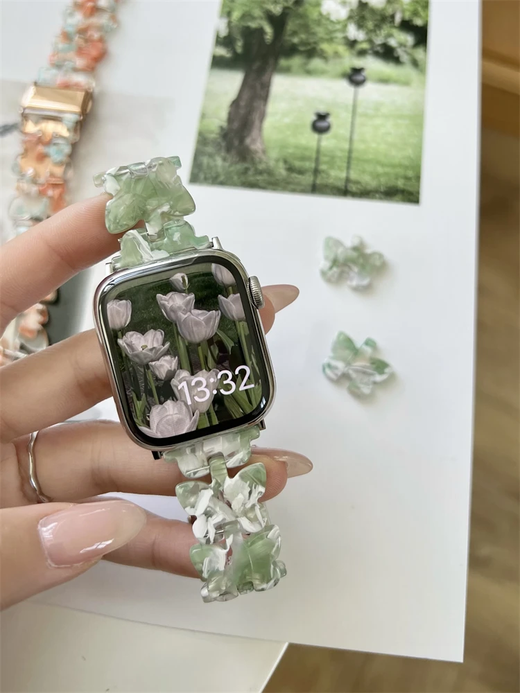 Ремешок резиновый для Apple Watch Band 41 мм 45 44 40 42 38 подарок Dream Butterfly женский браслет Iwatch
