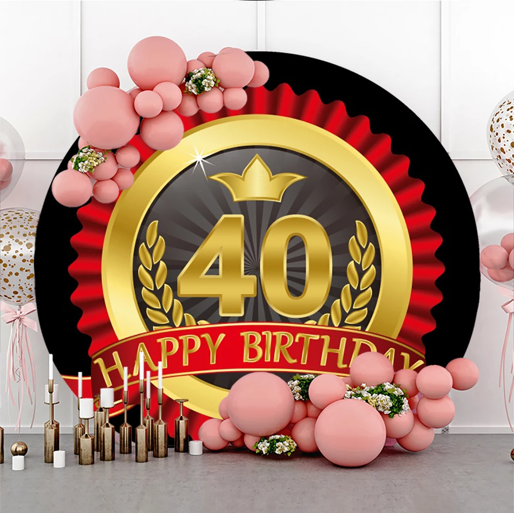 Фон для фотосъемки на день рождения 40 50 60th штамп для вечеринок круглый черный красный фон золотые уши пшеницы сияющая стенка для фотосъемки