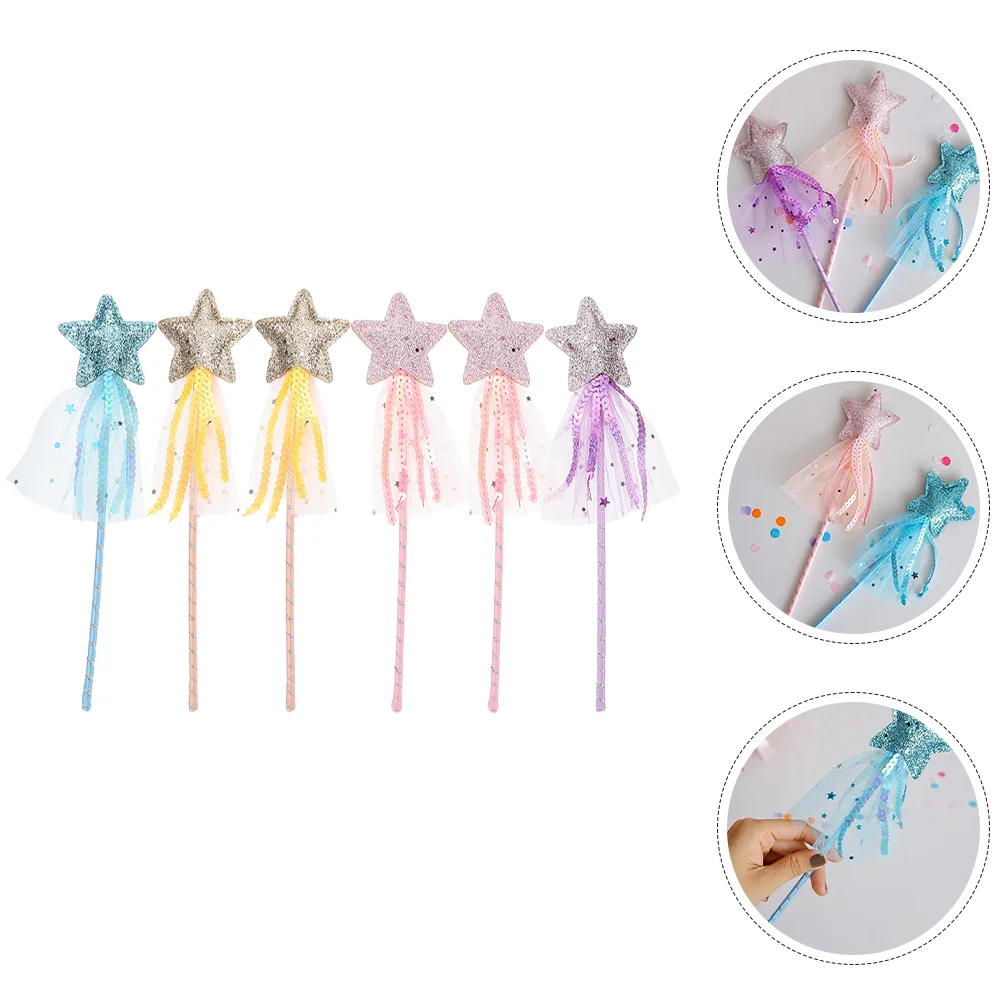 6 Pcs Ribbons Fairy Cosplay Wand Wedding Kids Sticks Toys Children Stage Prop Party Favors Portable Angel Wands