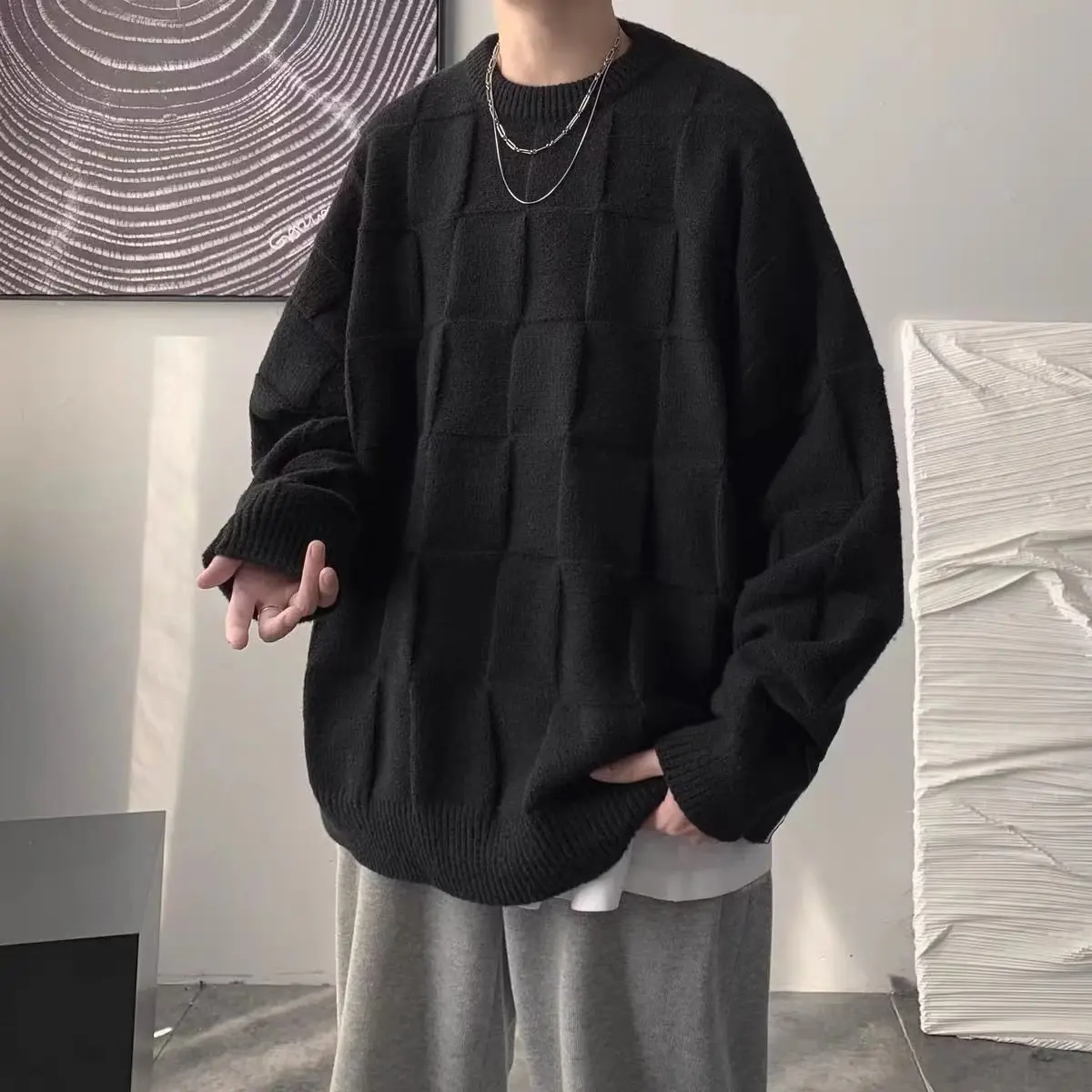 Осенние свитера мужские мешковатые простые в японском стиле Harajuku универсальный