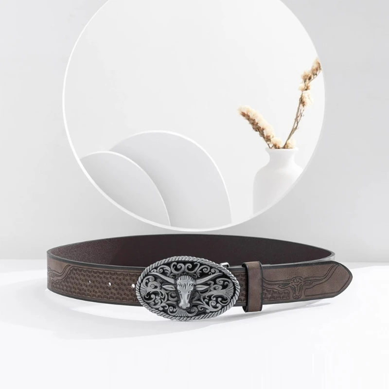 

Unique Teens Relief Bull Head Buckle Belt Eye-catching Adjustable Waist Straps