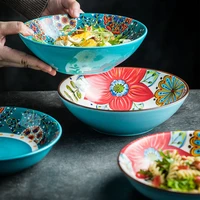 export ceramic tableware hand painted noodle bone soup bowl porcelain deep salad fruit plate household microwave tableware