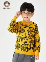 a21 boys sweater autumn new cotton cartoon print keep warm in winter loose round neck drop shoulder long sleeve knitted sweater