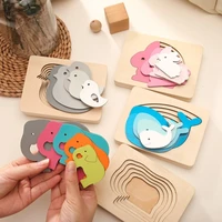 wooden toys for children animal carton 3d puzzle multilayer jigsaw puzzles baby toys child early educational montessori aids