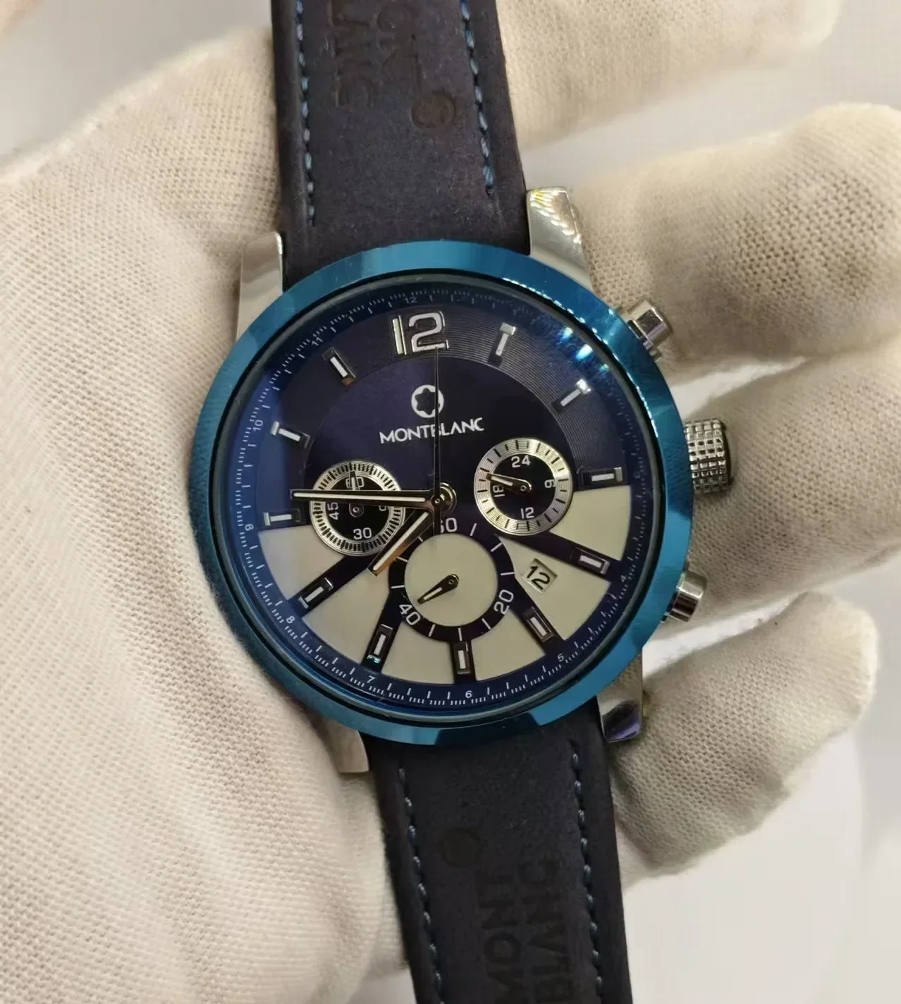 Montblanc-44 мм Мужские кварцевые часы с функцией гоночного хронографа все руки