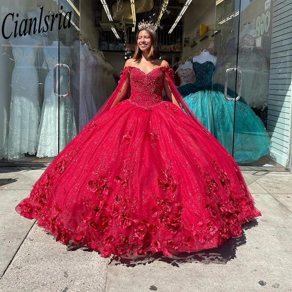 

Red Quinceanera Dresses Flowers Sweetheart Sweet 15 Girls Princess Dress vestidos de quinceañera 2022 estidos para 15 ñera