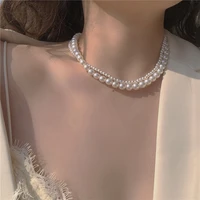 2022 new double layer pearl necklace women simple personality fashion necklace wedding jewelry birthday anniversary gift
