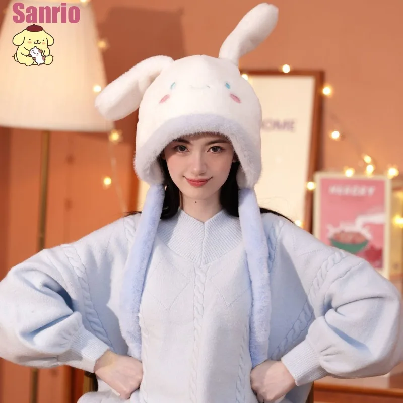 

Sanrio Cinnamoroll Kuromi My Melody Pachacco Kawaii Cartoon Hat Winter Cute Padded Plush Hat Girls Warm New Ear Protection Cap