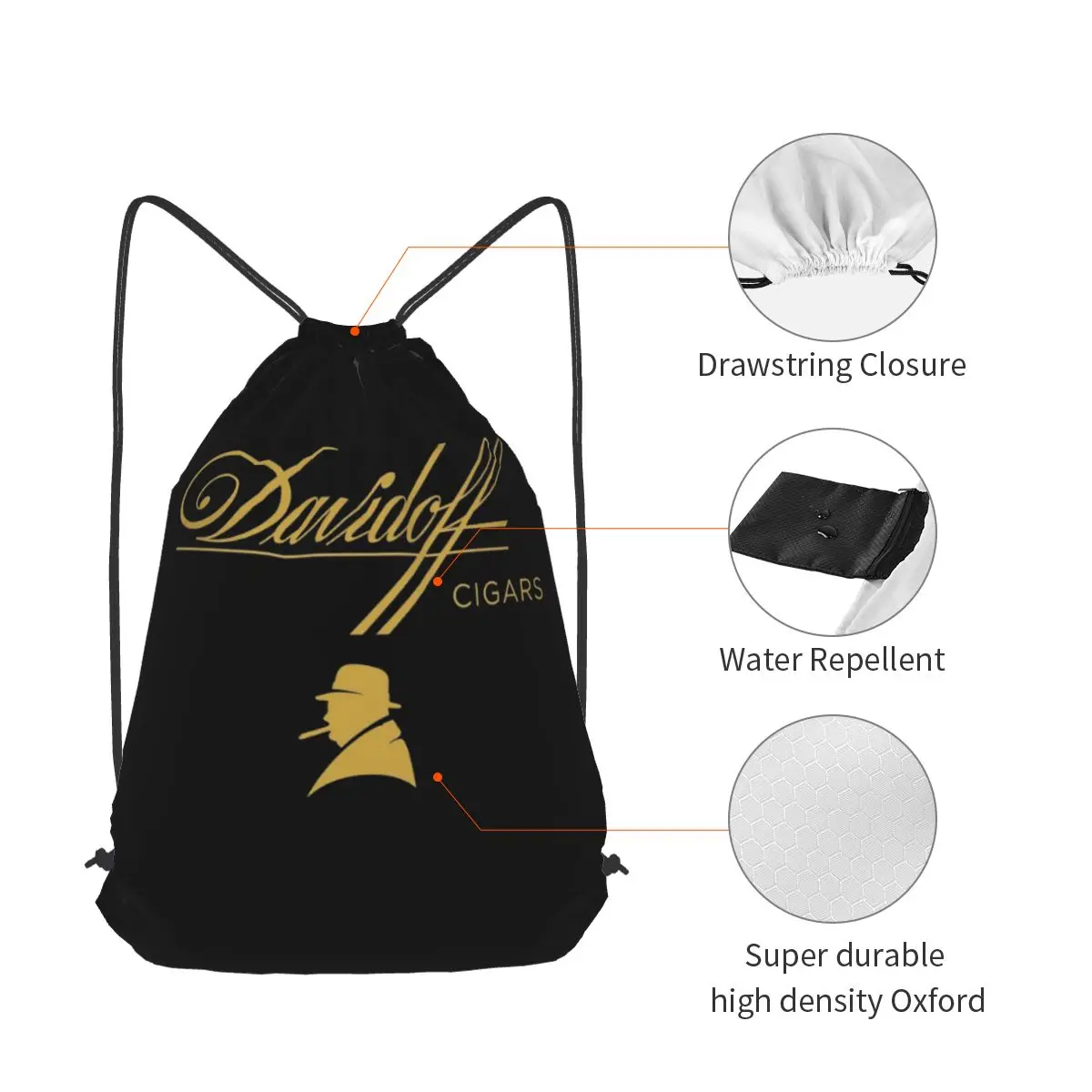 Фото Черные рюкзаки Davidoff Cigars, модные сумки на шнурке, спортивные сумки, сумки для книг, сумки для путешествий и учебы №4