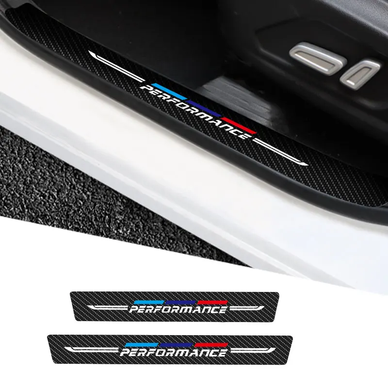 

4pcs Carbon Fiber Car Door Threshold Strip Sticker For BMW Performance Logo Anti Scratch Tape Waterproof Decal Accessories