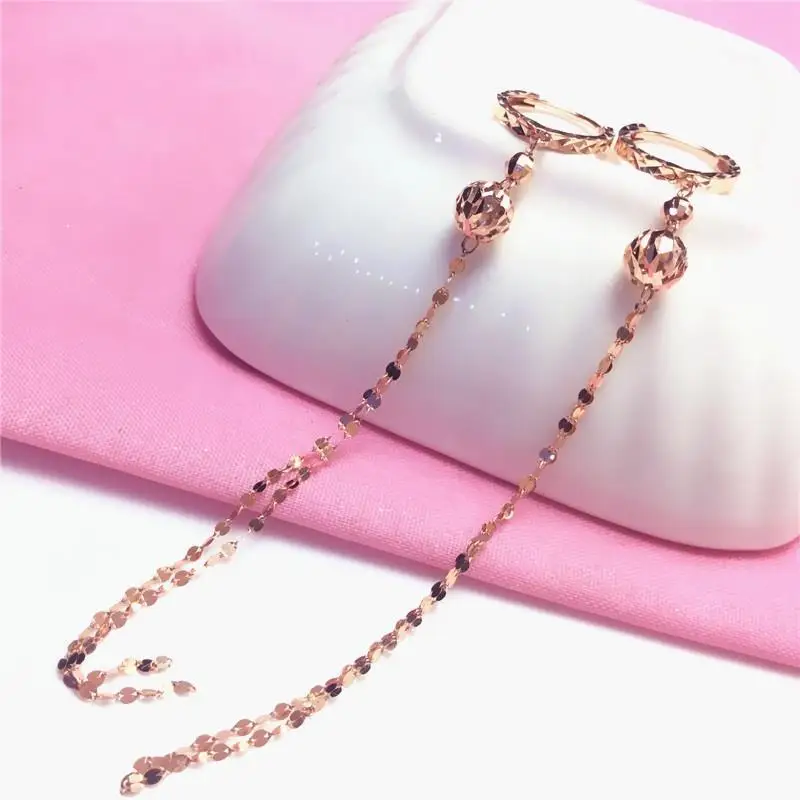 

Jewelry Pure Russian Purple Gold New Shiny Tassel Ball Ear Clip Earrings Rose Gold Fashionable Fashion Jewelry Luxury Jewelry