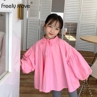 freely move 2022 autumn new children clothes korean girls cute o neck loose casual baby shirt puff sleeve cotton tops blouse