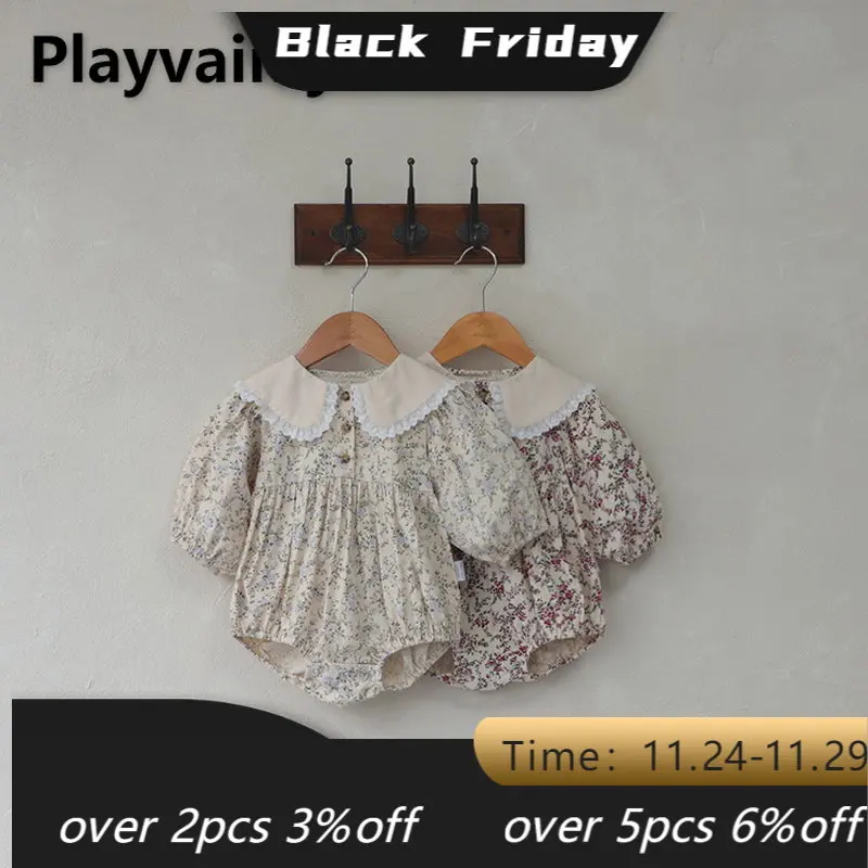 

Baby Clothes Autumn Baby Girl Bodysuit Peter Pan Collar Floral Long Sleeve Jumpsuit Infant Clothes Newborn Outfits E9257