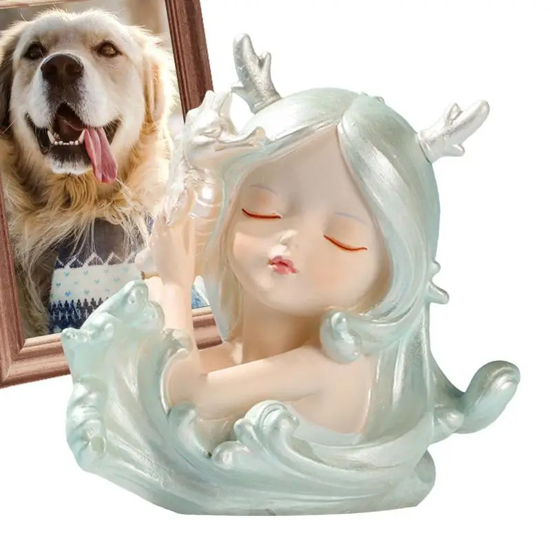 

Little Girl Sculpture Sculpture Ocean Girl Ornament Decorative Figurine Sculptures Seahorse Starfish Girl Figure Anniversary