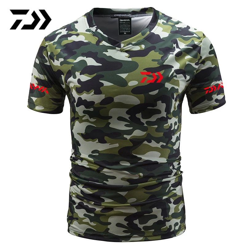 2023 A Clothing Fishing Tshirt Summer Anti-sweat V Neck Camouflage Green Fishing T-shirt Sports Wear Breathable Quick Dry Fi enlarge