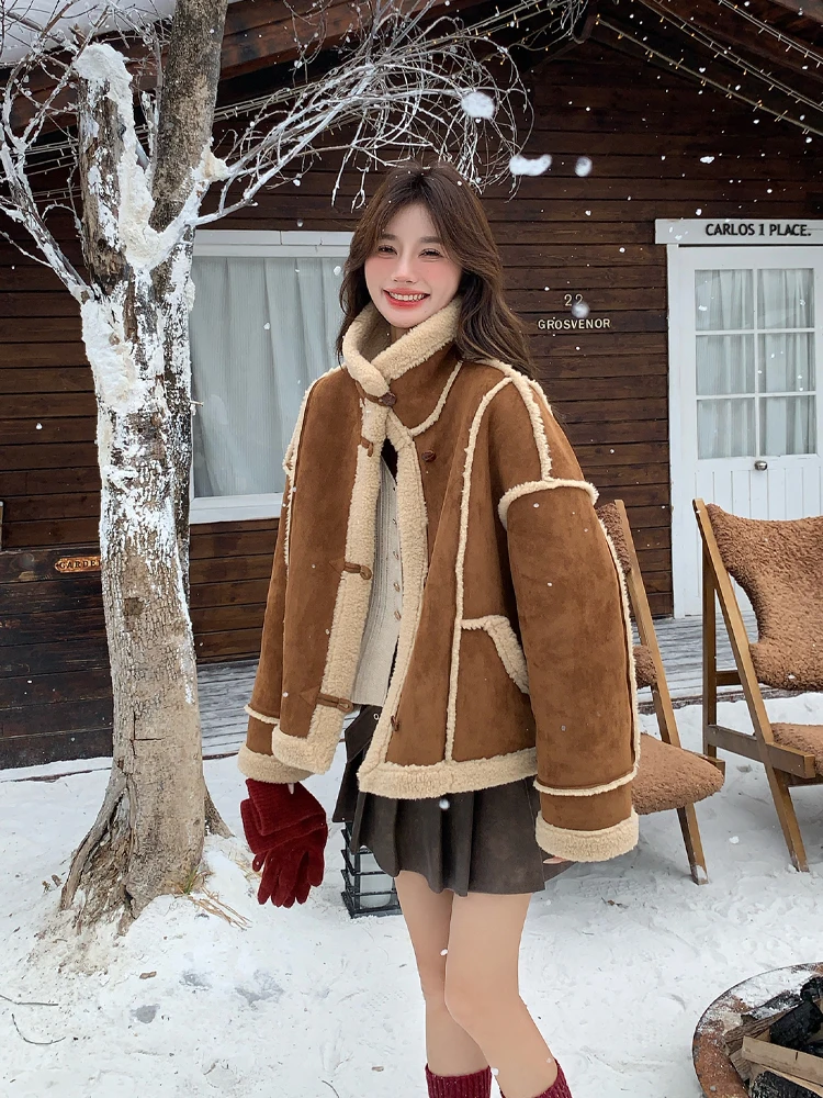 Корейская серия верхняя одежда из меха в стиле ретро женская овечьей шерсти