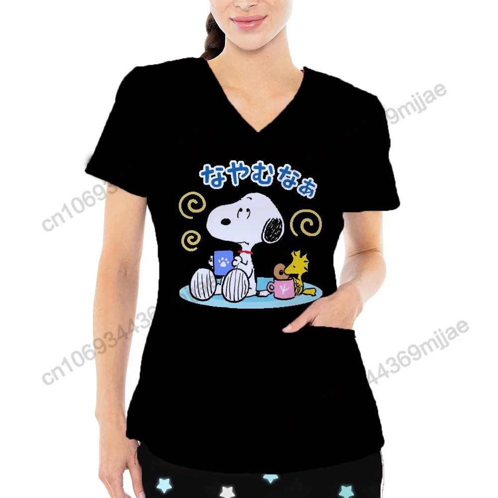 

Pockets Summer Women's Clothing Trend 2023 V-neck Japanese Y2k Streetwear Nurse Uniform Tshirt for Women Clothes Anime T Shirts
