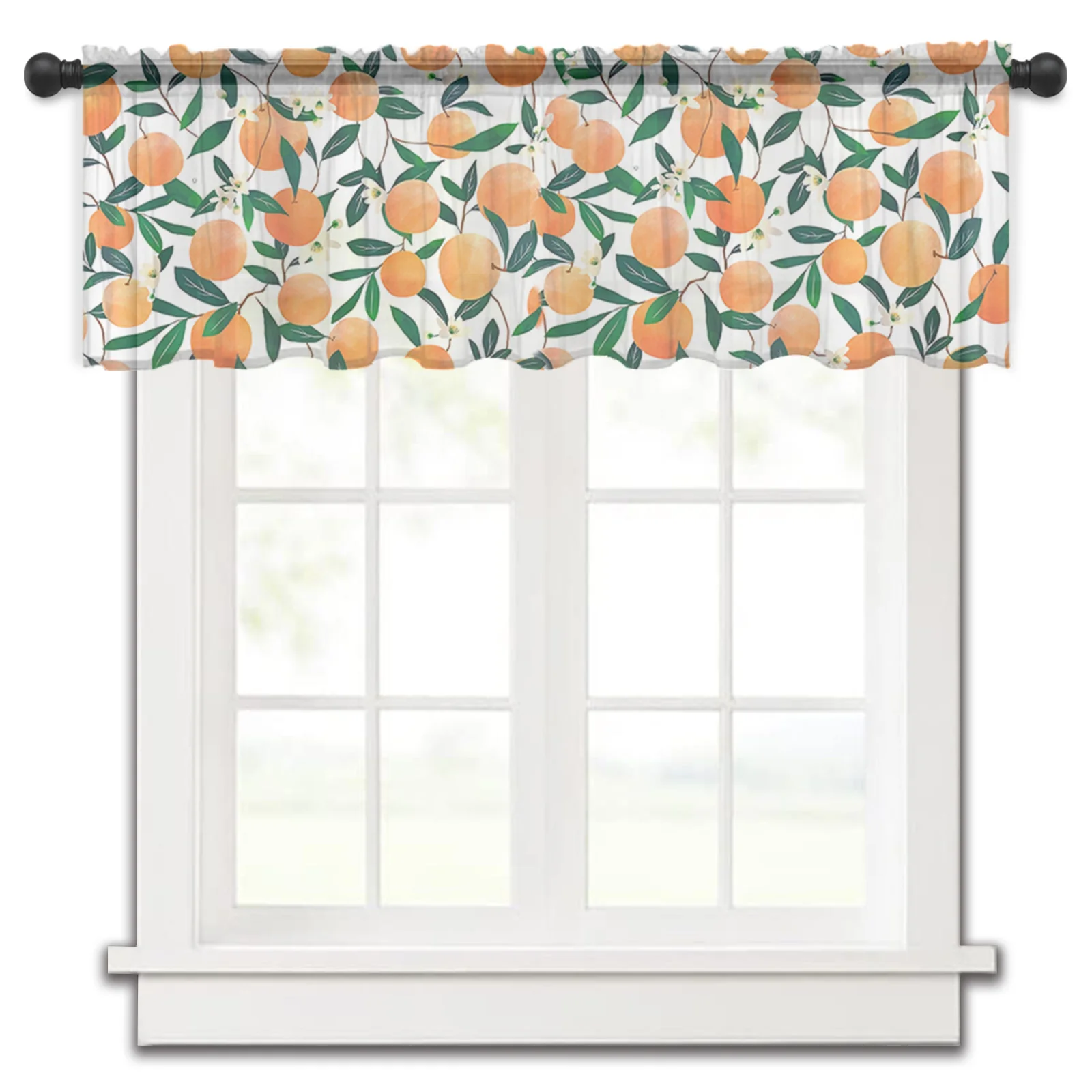 

Orange Flowers Branches Kitchen Small Window Curtain Tulle Sheer Short Curtain Bedroom Living Room Home Decor Voile Drapes