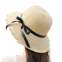 sun hat 100raffia bow wide brim floppy summer hats for women beach panama straw dome bucket hat femme shade hat