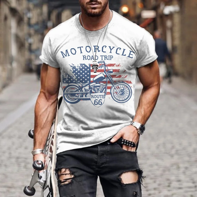 

3d Tshirts For Men Vintage Casual T-shirt Street Fashion Men Route 66 Letters Printed T-shirt Short-sleeved Loose T-shirt Tops