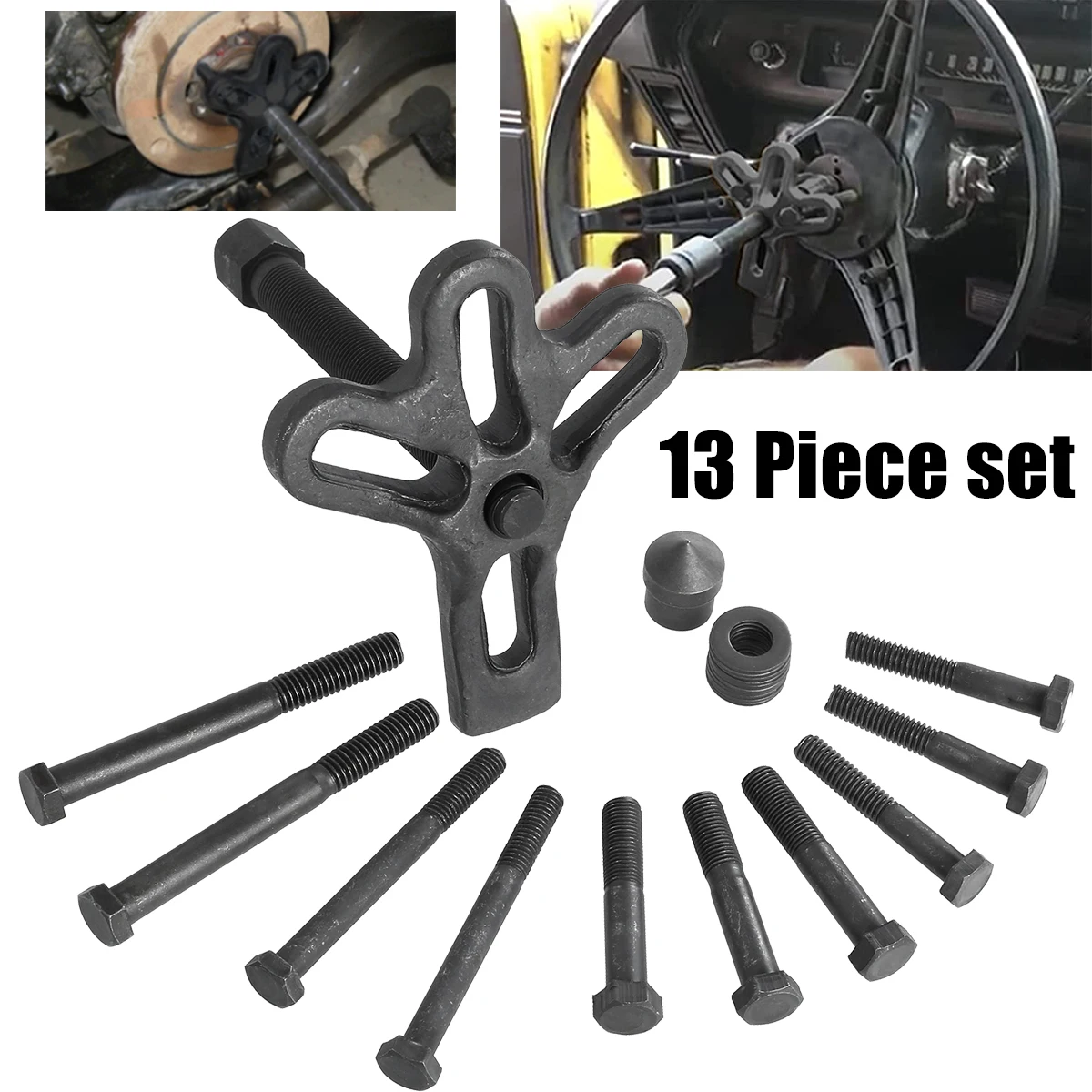 

13 Pcs Harmonic Balancer Puller Kit Durable Carbon Steel Steering Wheel Puller Crankshaft Pulley Puller Professional Harmonic