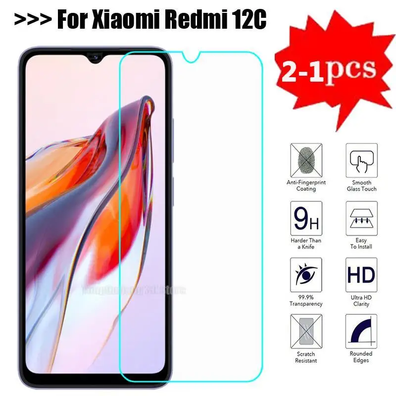 

2-1Pcs Tempered Glass For Xiaomi Redmi 12C Screen Protector Film 9H Protective Glass Cover For Redmi 12C 12 C Pelicula De Vidrio