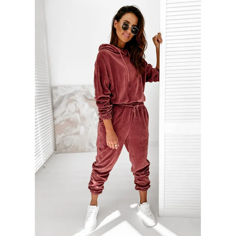 

2022 New Winter Hoodie for Women Ins Solid Color Autumn Sports Style Suit Long Sleeve Gold Velvet Jacket Fashion Ladies Clothes