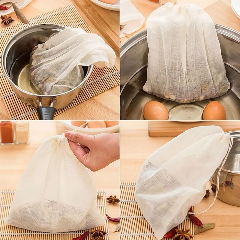 10Pcs Drawstring Strainer Spice Tea Bag Kitchen Cooking Soup Separate Filters Natural Cotton Bags with String Reusable Strainer images - 6