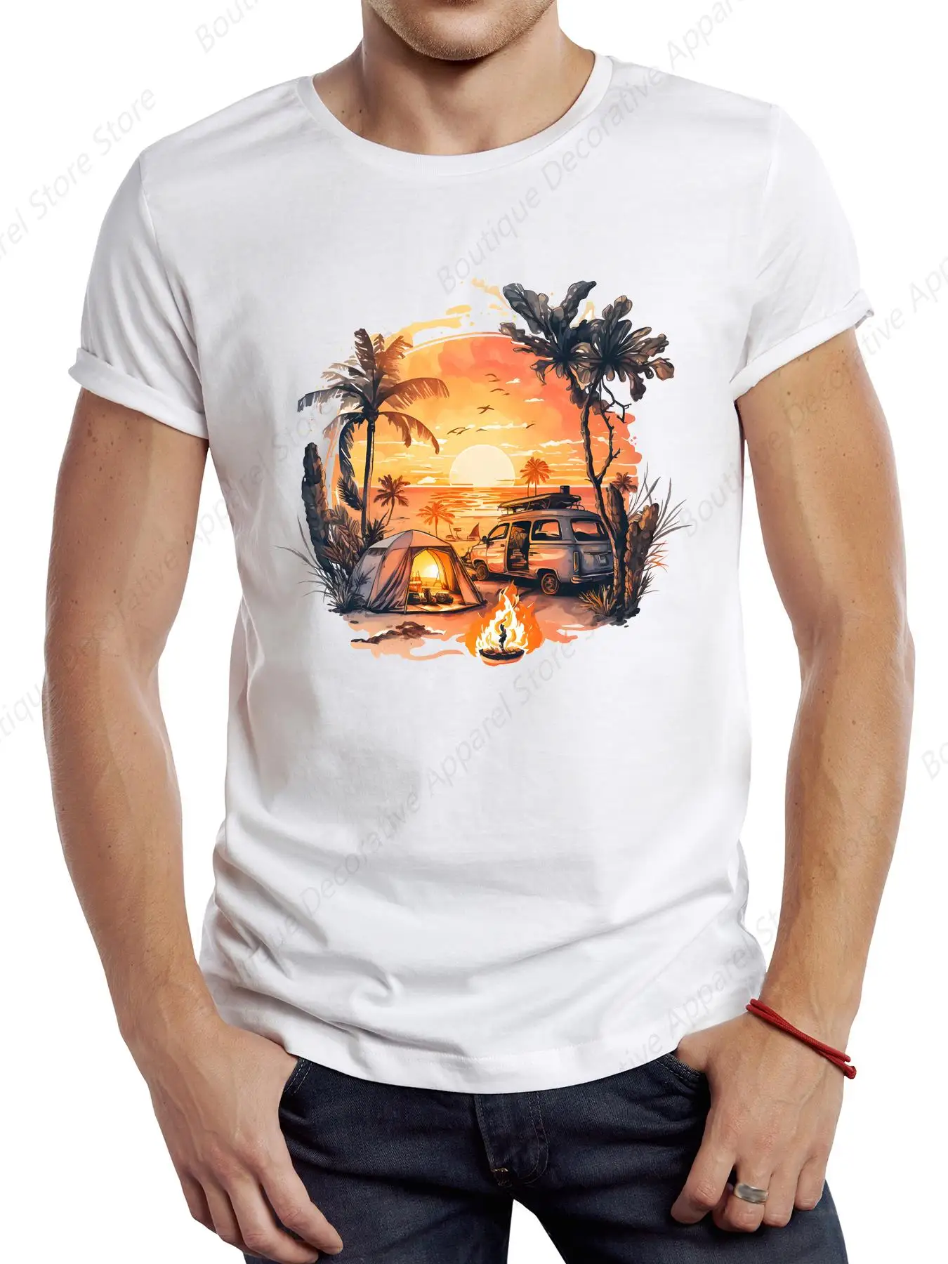 TEEHUB винтажная Мужская футболка для кемпинга автобуса графическая Ретро пляжная