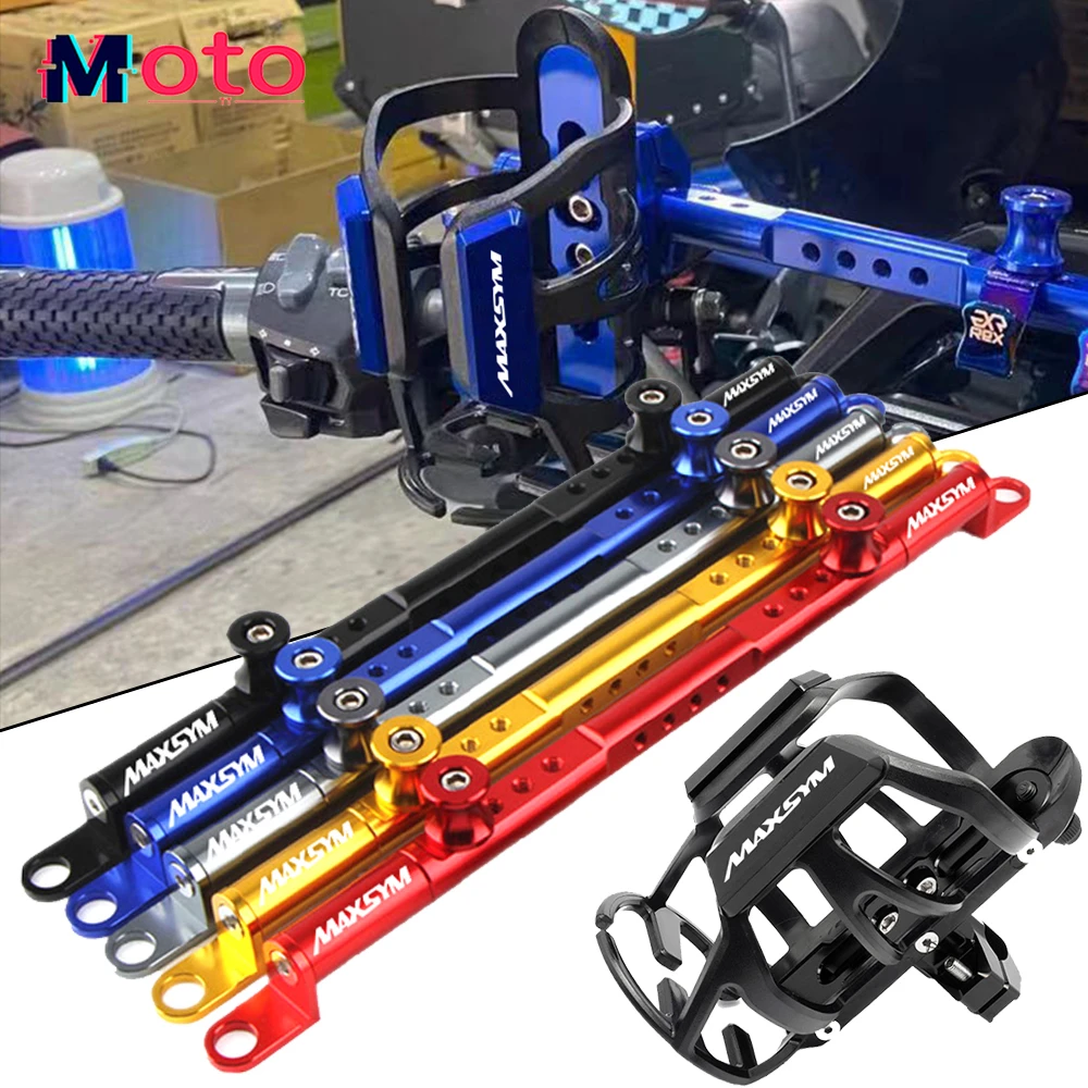 

For SYM MAXSYM 400 MAXSYM400 MAXSYM400i Motorcycle Steering Damper Balance Lever & Beverage Water Bottle Drink Cup Holder Mount
