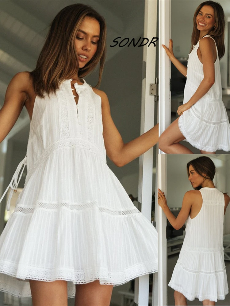 

Кружевное мини-платье, женское летнее сексуальное модное свободное повседневное белое платье
